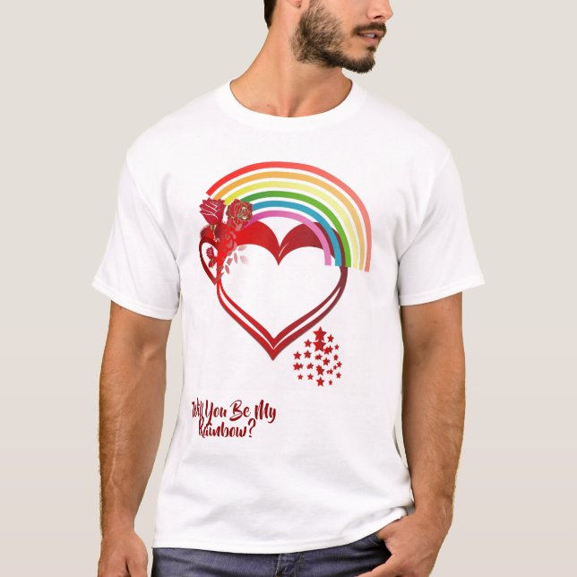 Camiseta ¿Serás Mi Corazón De San Valentín De Arcoiris? (Anverso)