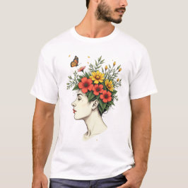 Camiseta Serena Floración - Mujer con Mariposa en la Cabeza
