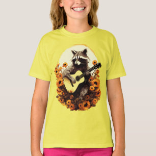 Camiseta Serenata de Guitarra de Mapache en Girasoles
