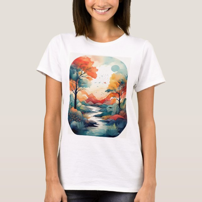 Camiseta Serene Autumn Sunset: Impresión inspirada en la na (Anverso)