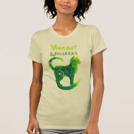 Camiseta Serene Glow: Gato artístico en verde y amarillo