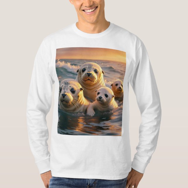 Camiseta Serene Sunset Seals T-Shirt Design (Anverso)