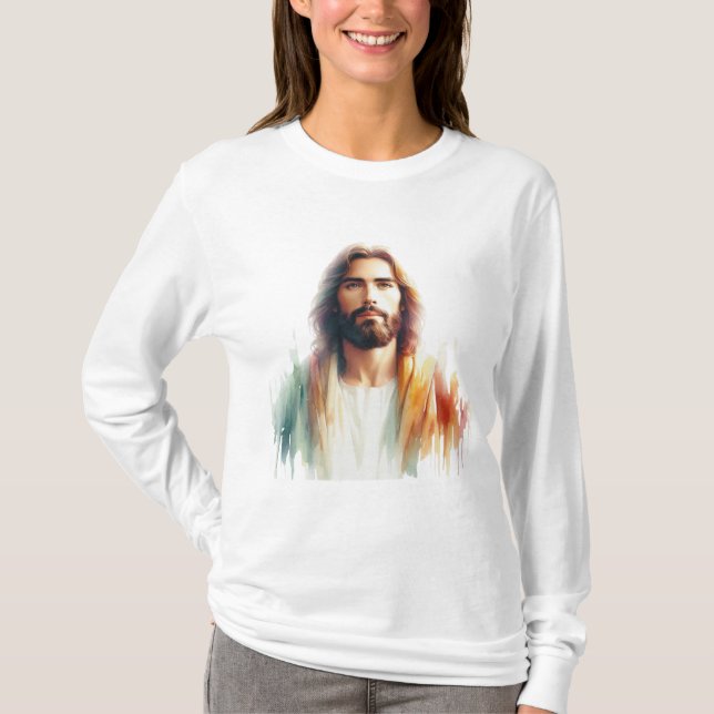 Camiseta Serene Watercolor Jesus Christ Portrait – Spiritua (Anverso)