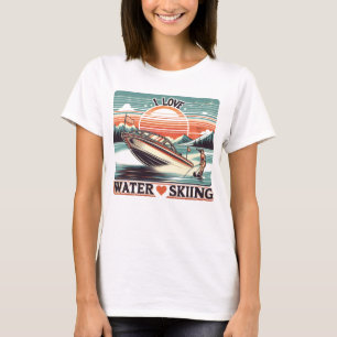 Camiseta Serene Waters: Mujer en barco con amor por el esqu