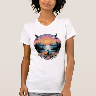 Camiseta Serenidad al Atardecer Camping Vintage y Escape Mo