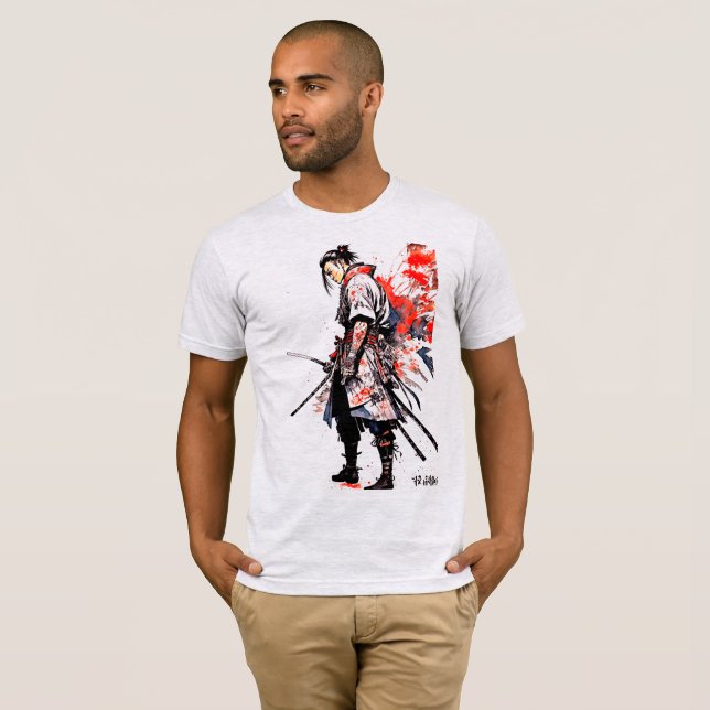 Camiseta Serenidad de Samurai: Pintura de acuarela de Japón (Anverso completo)