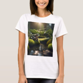 Camiseta Serenidad Esmeralda: Una rana verde junto al río,