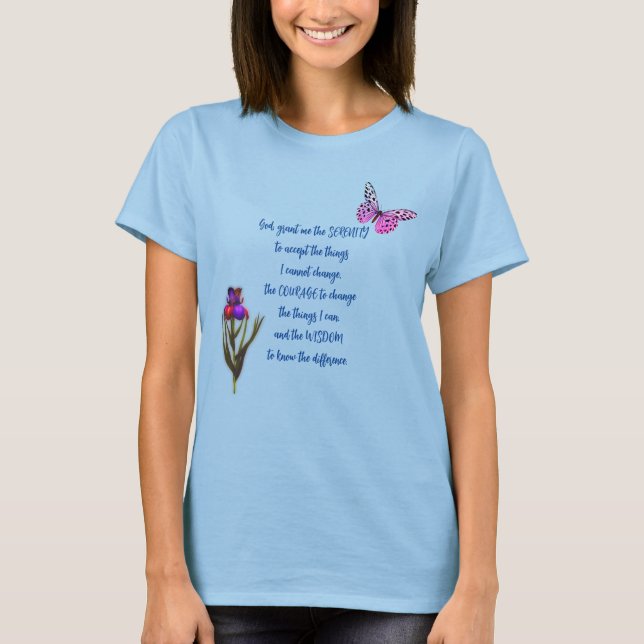 Camiseta Serenity Prayer Flower Butfly Inspirador (Anverso)