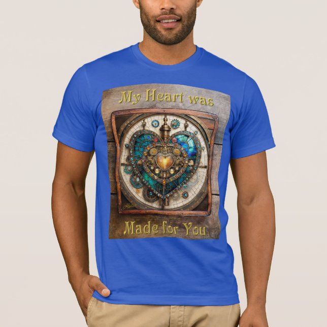 Camiseta Serie de Steampunk Heart de Vidrio Manchado de Oro (Anverso)