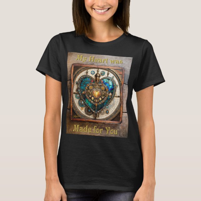 Camiseta Serie de Steampunk Heart de Vidrio Manchado de Oro (Anverso)