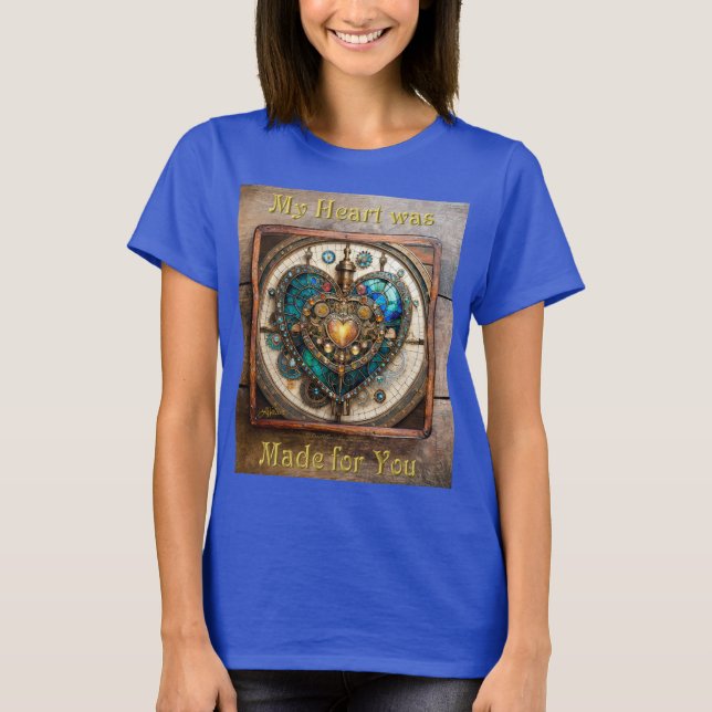 Camiseta Serie de Steampunk Heart de Vidrio Manchado de Oro (Anverso)
