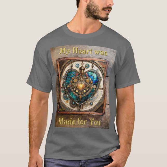 Camiseta Serie de Steampunk Heart de Vidrio Manchado de Oro (Anverso)