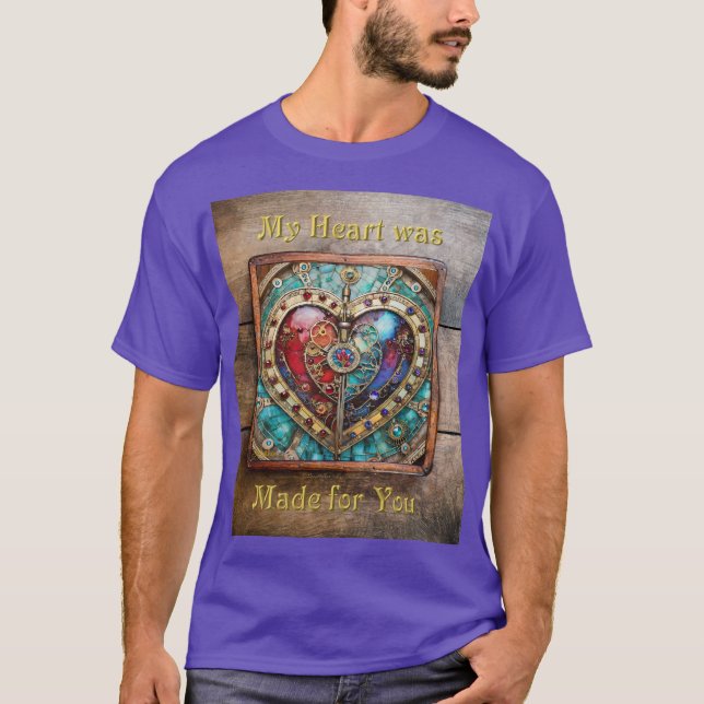 Camiseta Serie de Steampunk Heart de Vidrio Manchado Rojo y (Anverso)