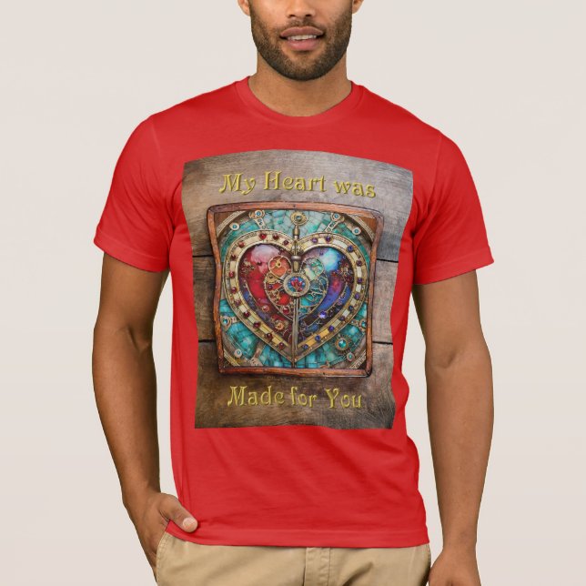 Camiseta Serie de Steampunk Heart de Vidrio Manchado Rojo y (Anverso)