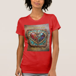 Camiseta Serie de Steampunk Heart de Vidrio Manchado Rojo y