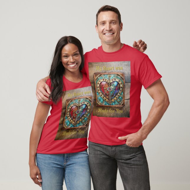 Camiseta Serie de Steampunk Heart de Vidrio Manchado Rojo y (Unisexo)