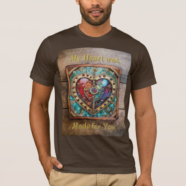 Camiseta Serie de Steampunk Heart de Vidrio Manchado Rojo y (Anverso)