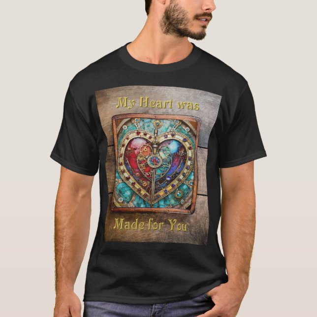 Camiseta Serie de Steampunk Heart de Vidrio Manchado Rojo y (Anverso)