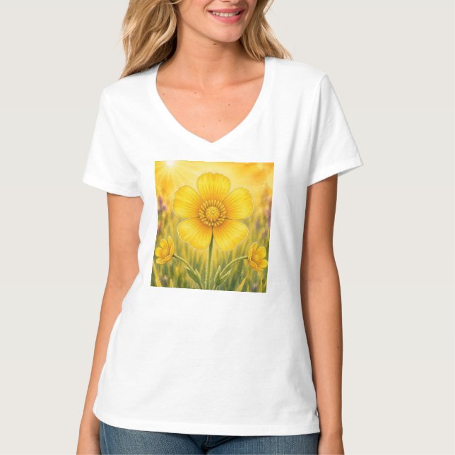 Camiseta Serie Pétalo Radiante - Botón de Oro (Anverso)