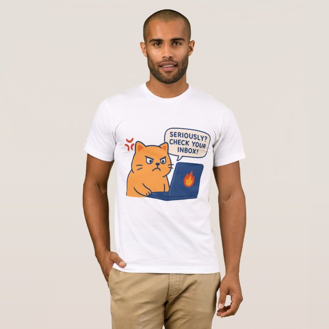 Camiseta Seriously? Check Your Inbox – Angry Cat Office Tee (Anverso completo)