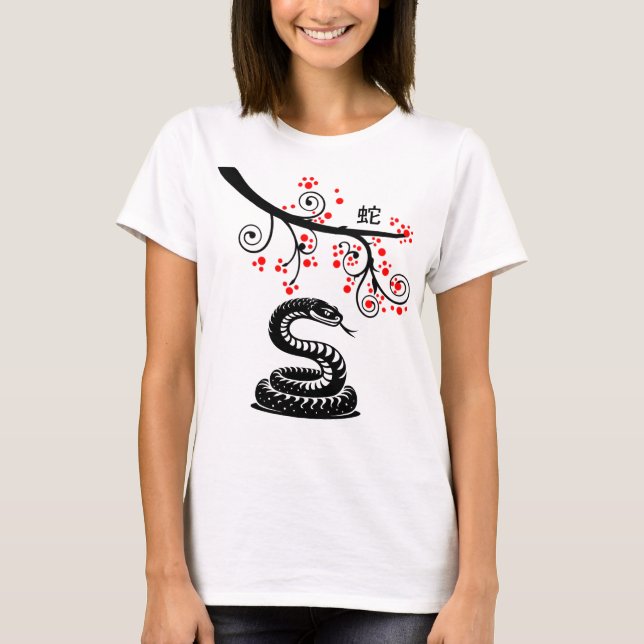 Camiseta Serpiente china de Año Nuevo y florecimiento rojo (Anverso)