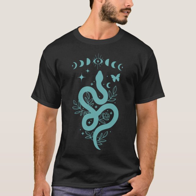Camiseta Serpiente de fase de la luna verde azul verde azul (Anverso)