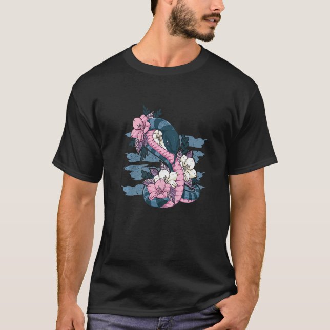 Camiseta Serpiente de Flor Grande, Serpiente de Animales Po (Anverso)