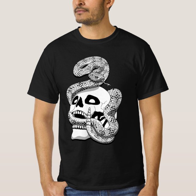 Camiseta Serpiente gótica negra y blanca y arte oscuro crán (Anverso)