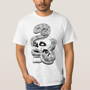 Camiseta Serpiente gótica negra y blanca y arte oscuro crán