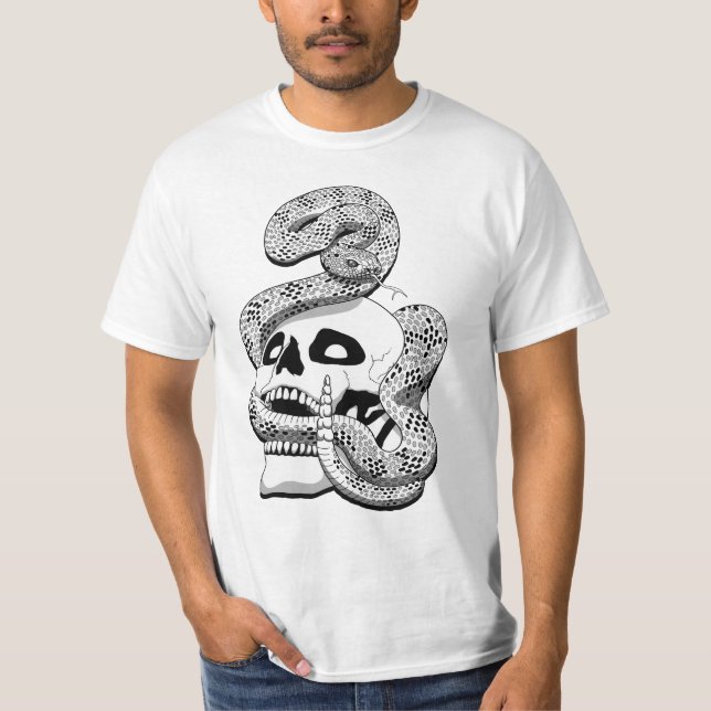 Camiseta Serpiente gótica negra y blanca y arte oscuro crán (Anverso)
