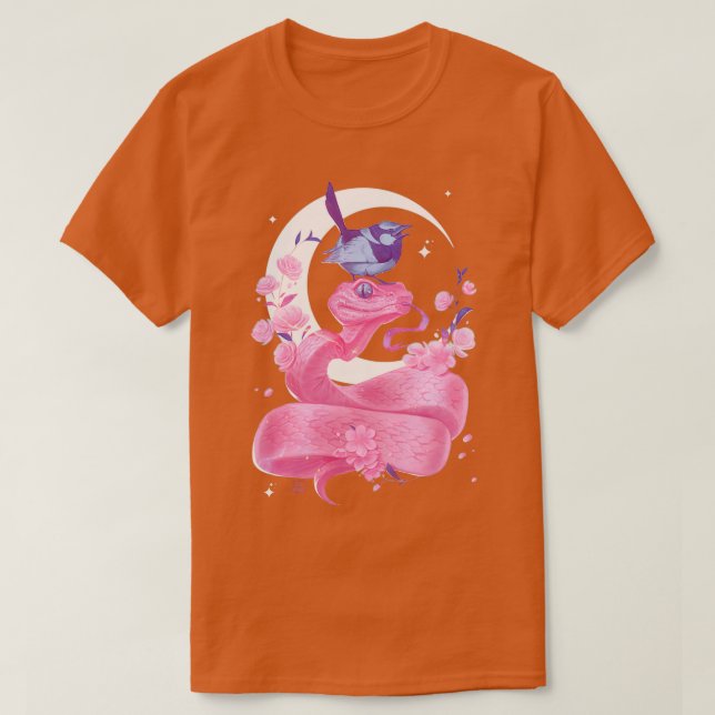Camiseta Serpiente rosa y pájaro (Diseño del anverso)