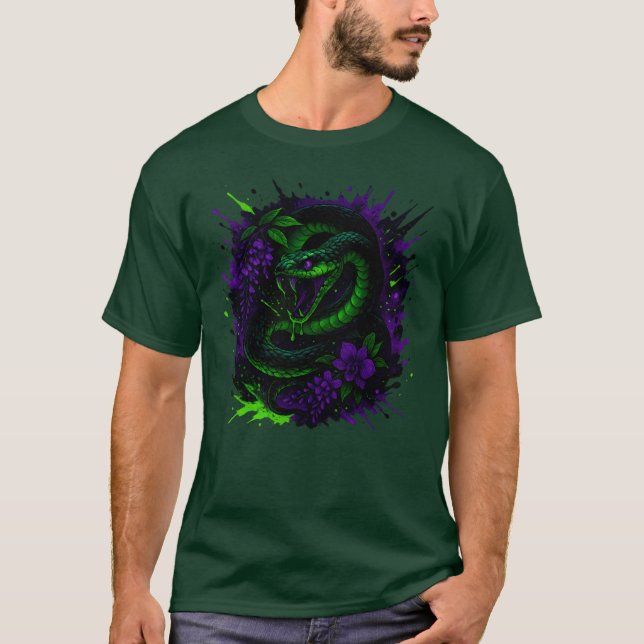 Camiseta Serpiente venenosa Neon Arte Gótico (Anverso)