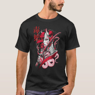 Camiseta Serpiente venenosa Samurai Oni Máscara Demon Kanji