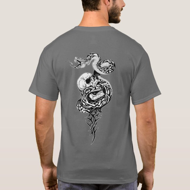 Camiseta serpiente y cráneo humano roto (Reverso)