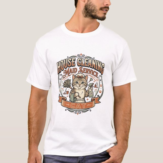 Camiseta Servicio de criada para limpieza de casa Gato (Anverso)