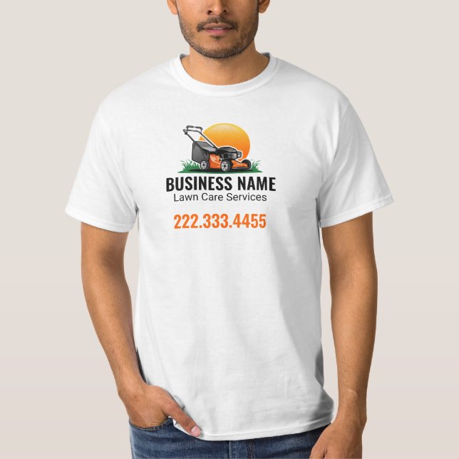 Camiseta Servicio de cuidado de césped Orange Sun Mowing (Anverso)
