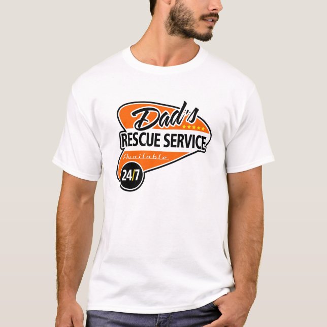 Camiseta Servicio del rescate del papá 24/7 - naranja y (Anverso)