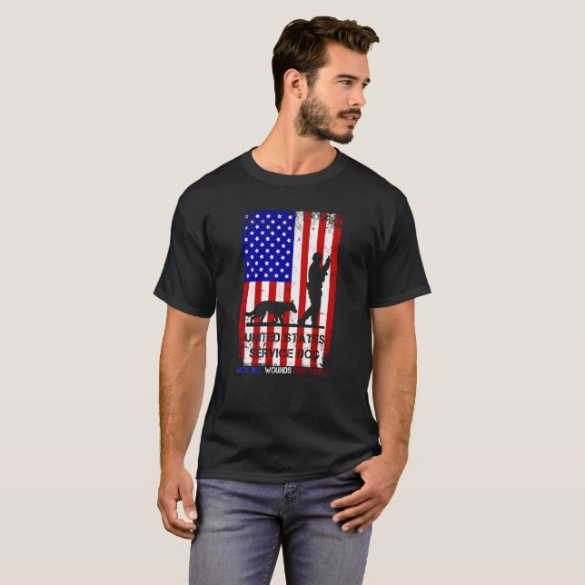 Camiseta Servicio Dog PTSD Awareness US veterana (Anverso completo)