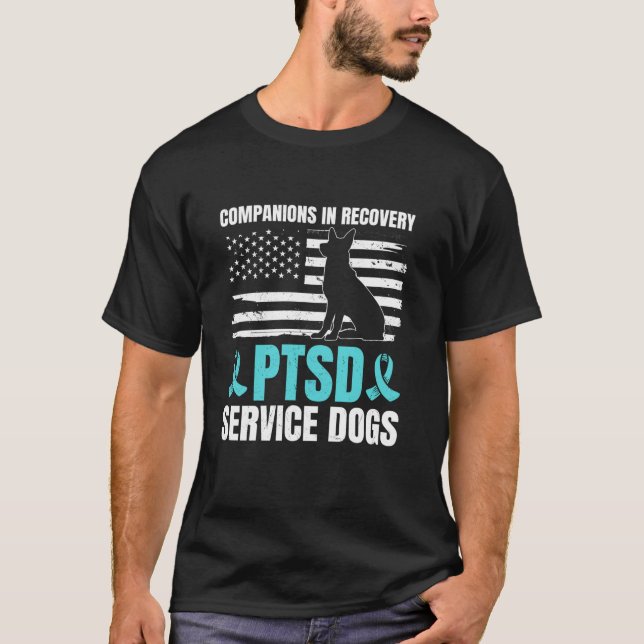 Camiseta Servicio PTSD Perro Bandera Americana PTSD Veteran (Anverso)