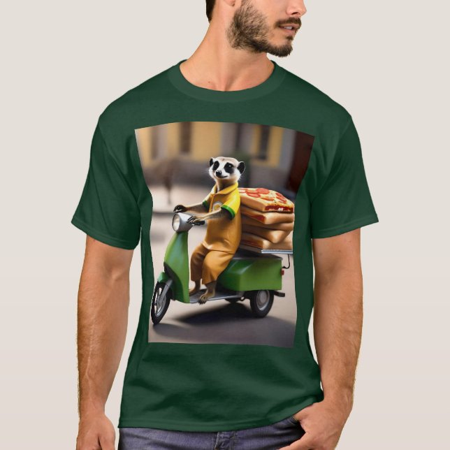 Camiseta Servicio rápido: Meerkat entrega pizza en tuk-tuk (Anverso)