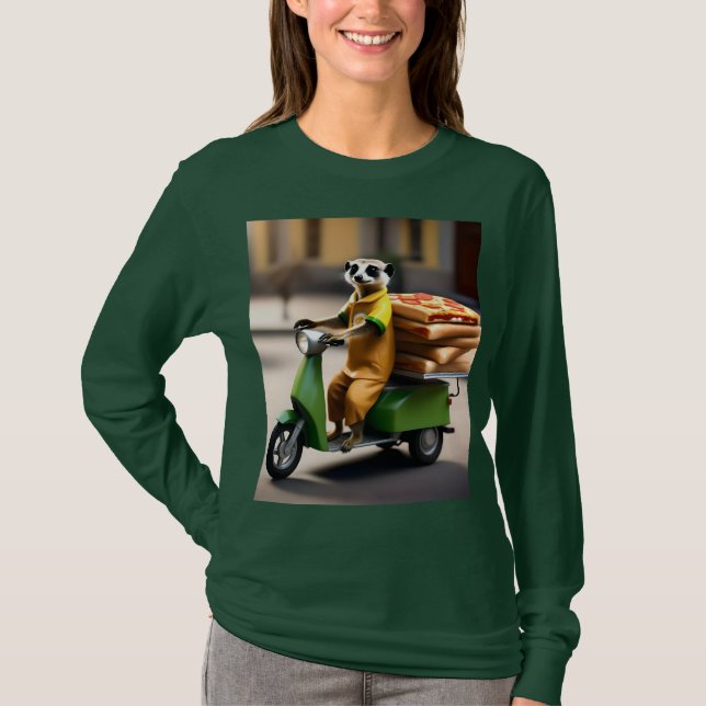 Camiseta Servicio rápido: Meerkat entrega pizza en tuk-tuk (Anverso)