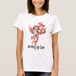 Camiseta Serving Up Love Valentine Vintage Cherub Heart