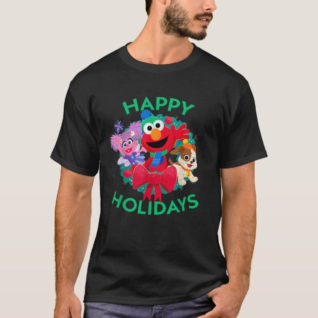 Camiseta Sesame Street Happy Holidays Christmas Wreath With (Anverso)