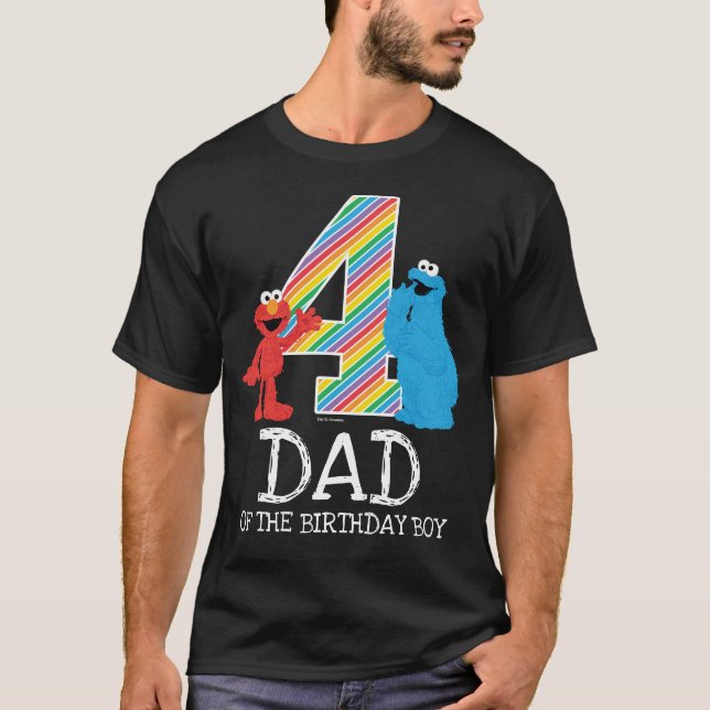 Camiseta Sésamo Street Rainbow 4º cumpleaños | Dad T-Shirt (Anverso)
