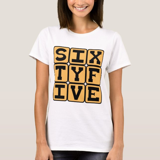 Camiseta Sesenta y cinco años, número 65, edad de jubilació (Anverso)