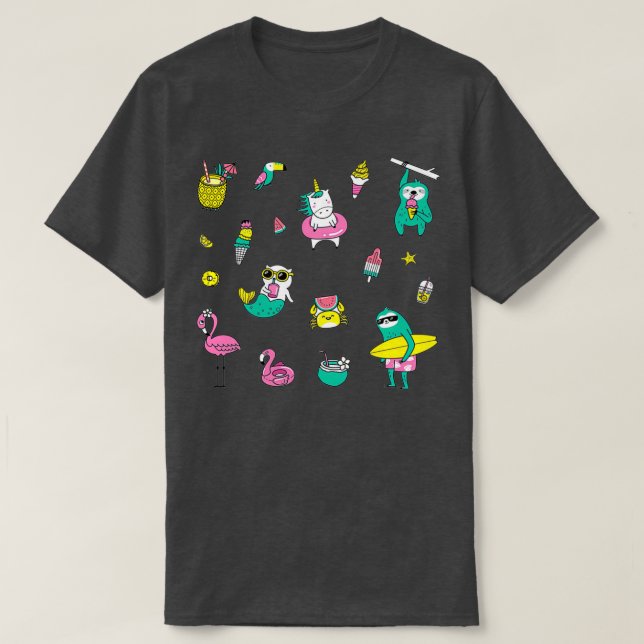 Camiseta Set of Cute and Fun Summer Stickers Pack Flamingo  (Diseño del anverso)