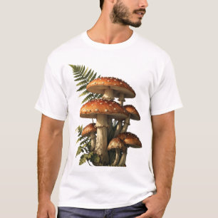 Camiseta Setas Amanita Rojas con Helecho Botánico