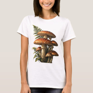 Camiseta Setas Amanita Rojas con Helechos Botánicos