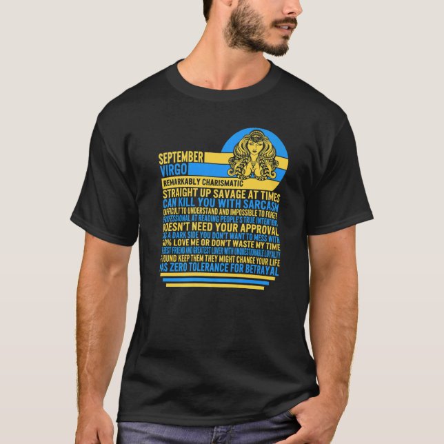 Camiseta Setiembre Virgo Hechos Rótulo Zodiaco Astaná Giras (Anverso)