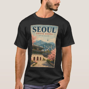 Camiseta Seúl Corea del Sur Ilustración Viaje Arte Vintage